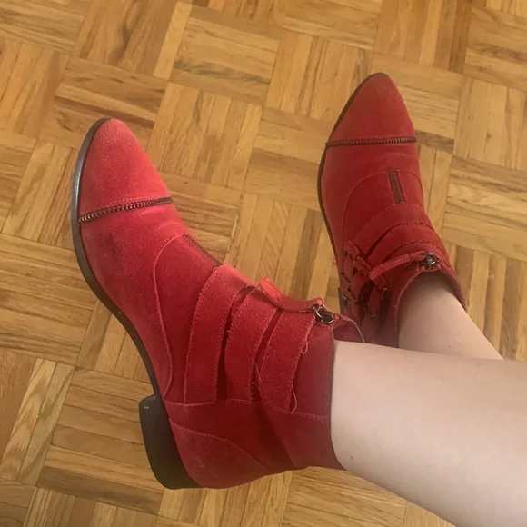 Red Suede Booties - Picture 4 of 6